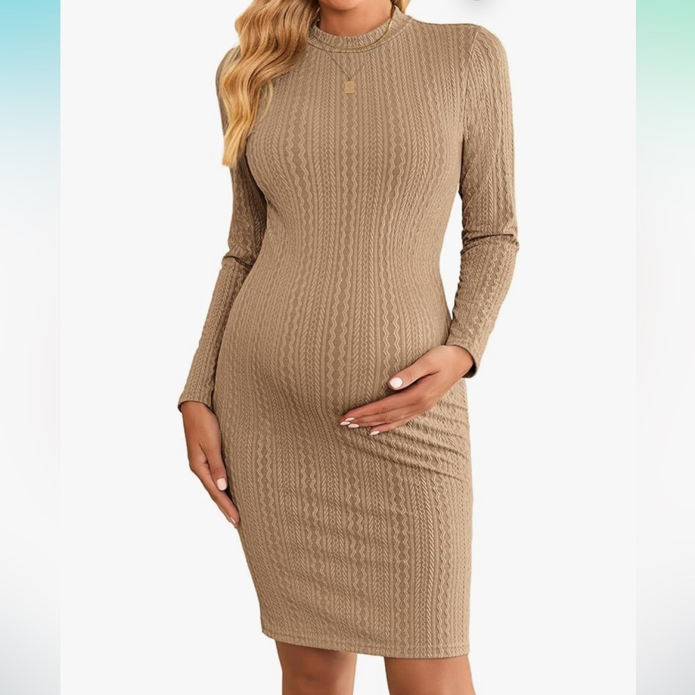 Ekouaer Maternity Dress Mock Turtleneck—Rib Knit Stretchy Bodycon